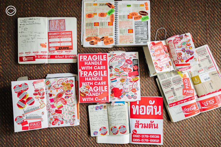สติกเกอร์สะสมของธีรนพแห่ง TNOP™ DESIGN ตั้งแต่ฉลากบนผลไม้จนถึงป้ายบนวิดีโอหนังโป๊
