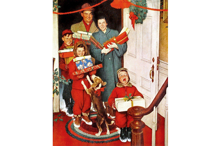 "Merry Christmas, Grandma...We Came in Our New Plymouth!" 1950 โดย Norman Rockwell